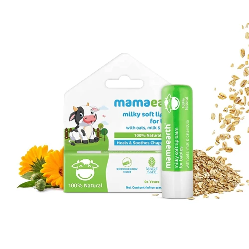 Mamaearth 100% Natural Milky Soft Lip Balm for Kids with Oats, Milk & Calendula, 4gm