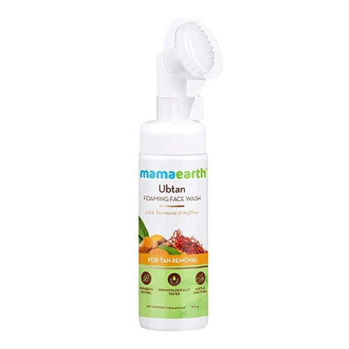 Mamaearth Ubtan Foaming Face Wash with Brush with Turmeric & Saffron for Tan Removal 150ml