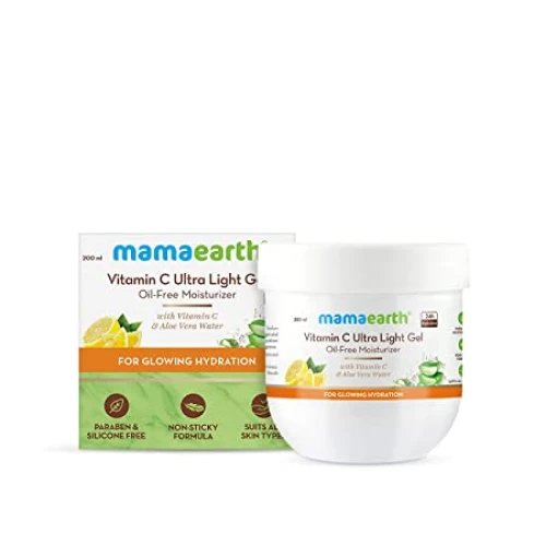 Mamaearth Vitamin C Ultra Light Gel Oil-Free Moisturizer For Face, Body And Hands; With Vitamin C & Aloe Vera Water For Glowing Hydration - 200 Ml