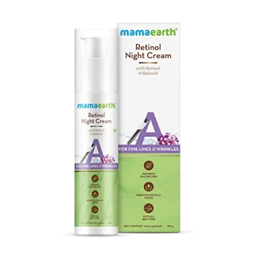 Mamaearth Retinol Night Cream For Women With Retinol & Bakuchi For Anti Aging, Fine Lines And Wrinkles - 50 G