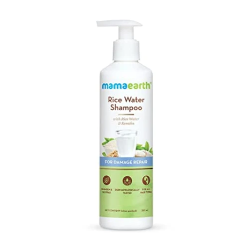 MAMAEARTH Rice Water Shampoo With Rice Water & Keratin For Damaged, Dry and Frizzy Hair – 250ml