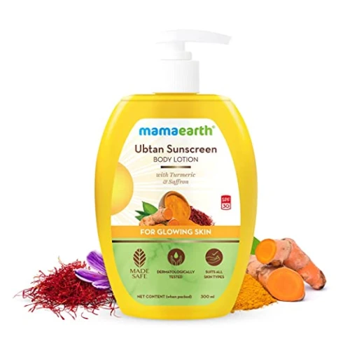Mamaearth Ubtan Sunscreen Body Lotion SPF 30 with Turmeric & Saffron for Glowing Skin – 300 ml