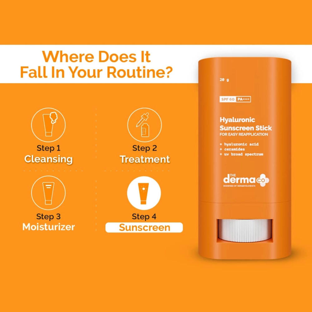 The Derma Co Hyaluronic Sunscreen Stick with SPF 60 & PA++++ For Easy Reapplication - 20g