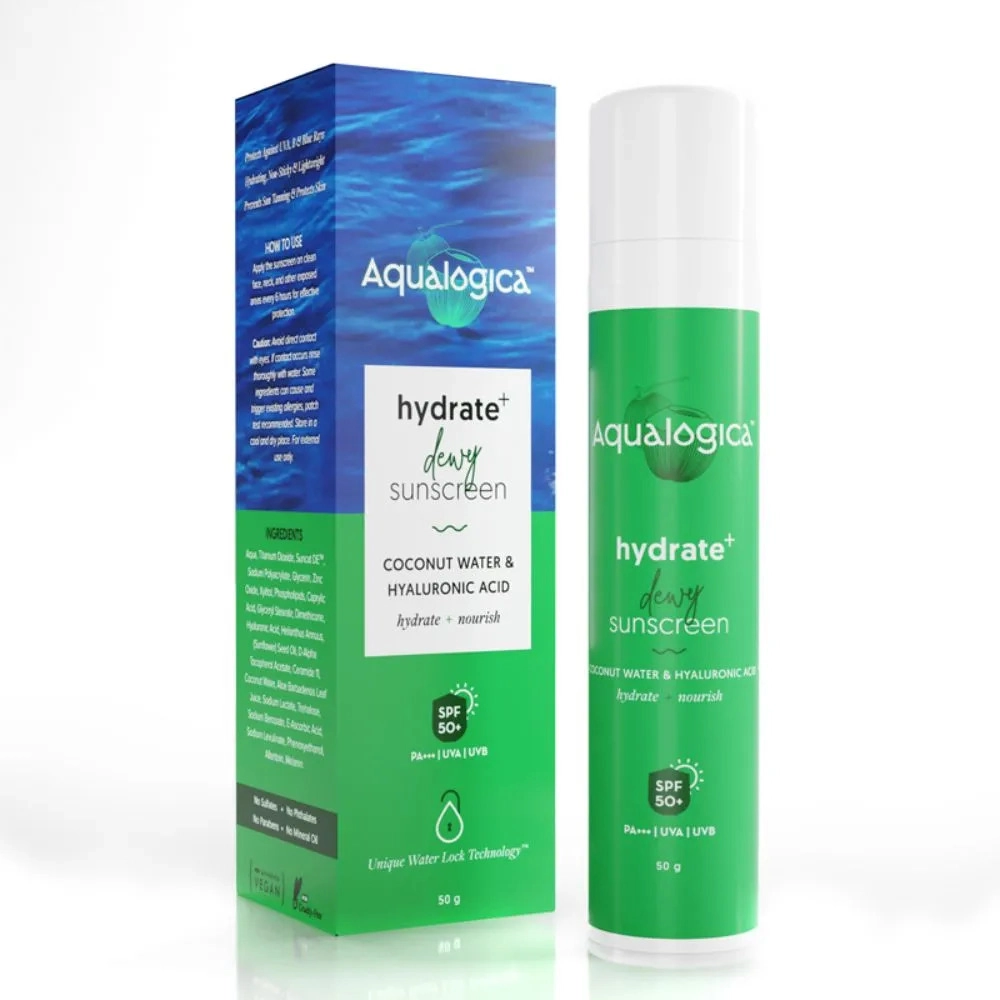 Aqualogica Hydrate+ Dewy Sunscreen SPF 50 PA++++ with Coconut Water & Hyaluronic Acid 50g