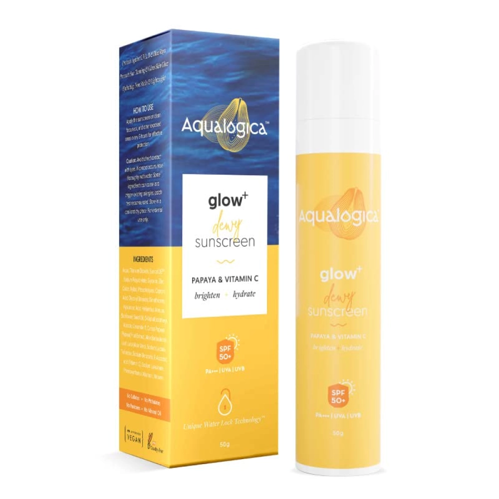 Aqualogica Glow+ Dewy Sunscreen SPF 50 PA++++ with Papaya & Vitamin C 50g