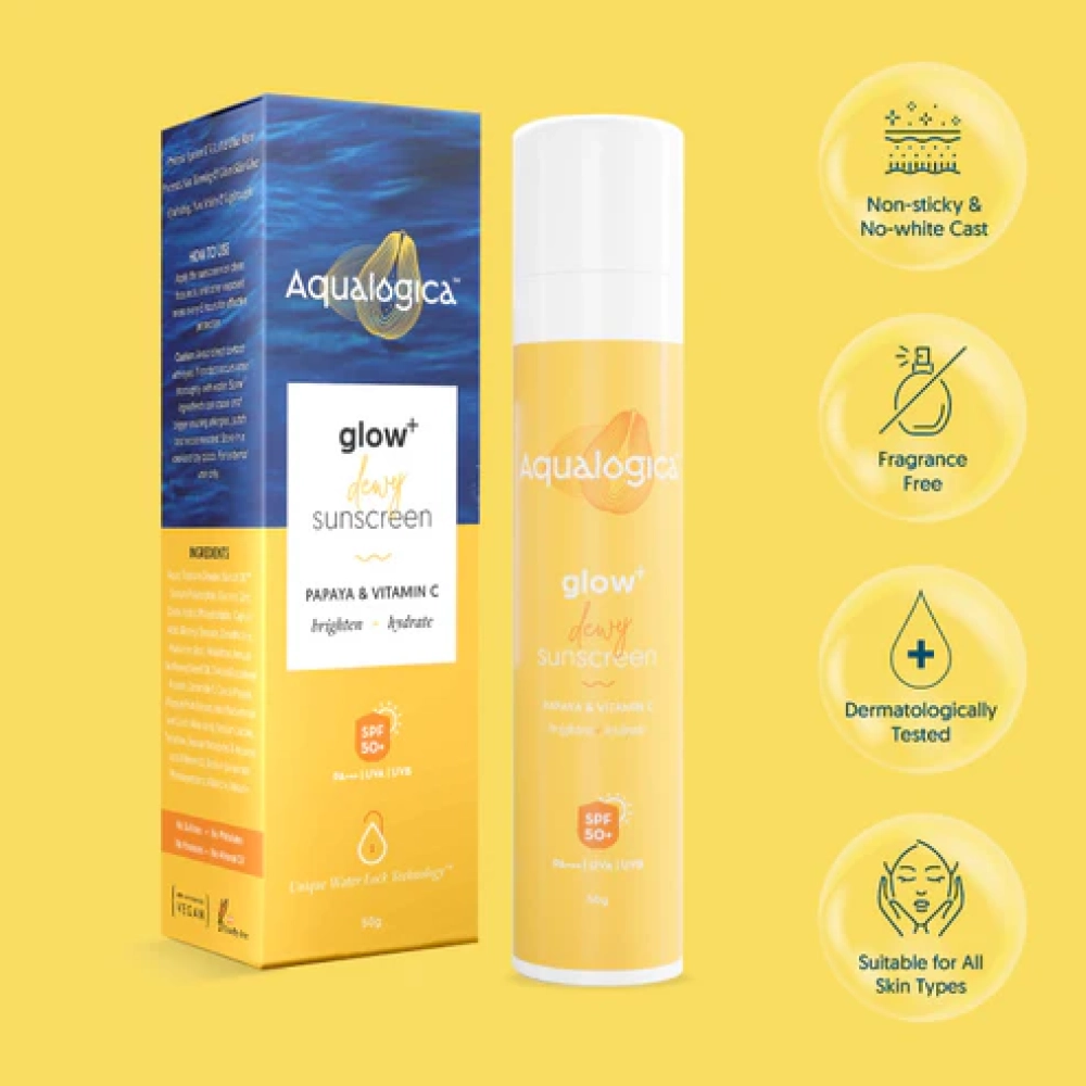 Aqualogica Glow+ Dewy Sunscreen SPF 50 PA++++ with Papaya & Vitamin C 50g
