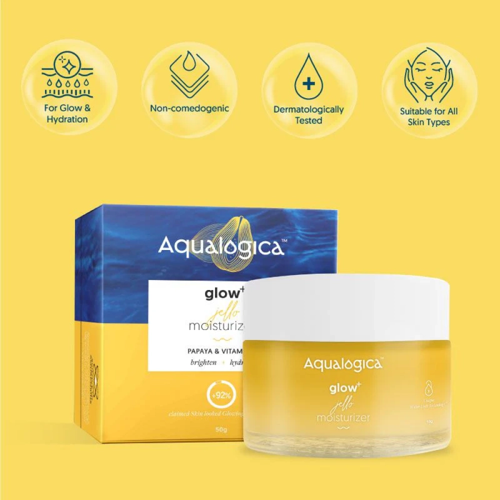 Aqualogica Glow+ Jello Moisturiser with Vitamin C & Papaya for Illuminating Moisturization, Non Sticky & Skin Hydration for Men & Women - For Normal, Dry & Combination Skin -50g
