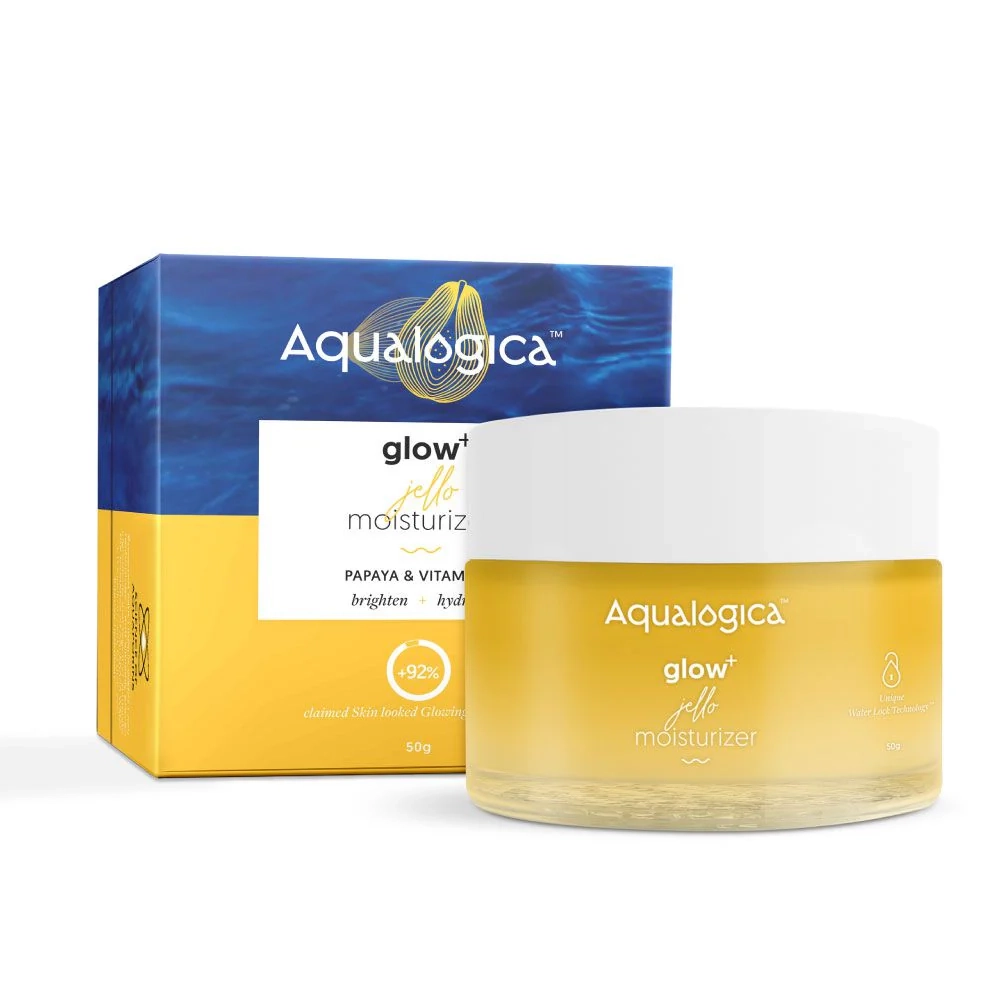 Aqualogica Glow+ Jello Moisturiser with Vitamin C & Papaya for Illuminating Moisturization, Non Sticky & Skin Hydration for Men & Women - For Normal, Dry & Combination Skin -50g