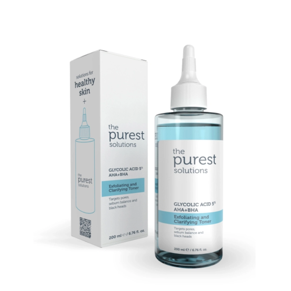 The Purest Solutions 5 % Gycolic Acid Purifying Toner AHA + BHA Exfoliating and Clarifying Toner 200ml