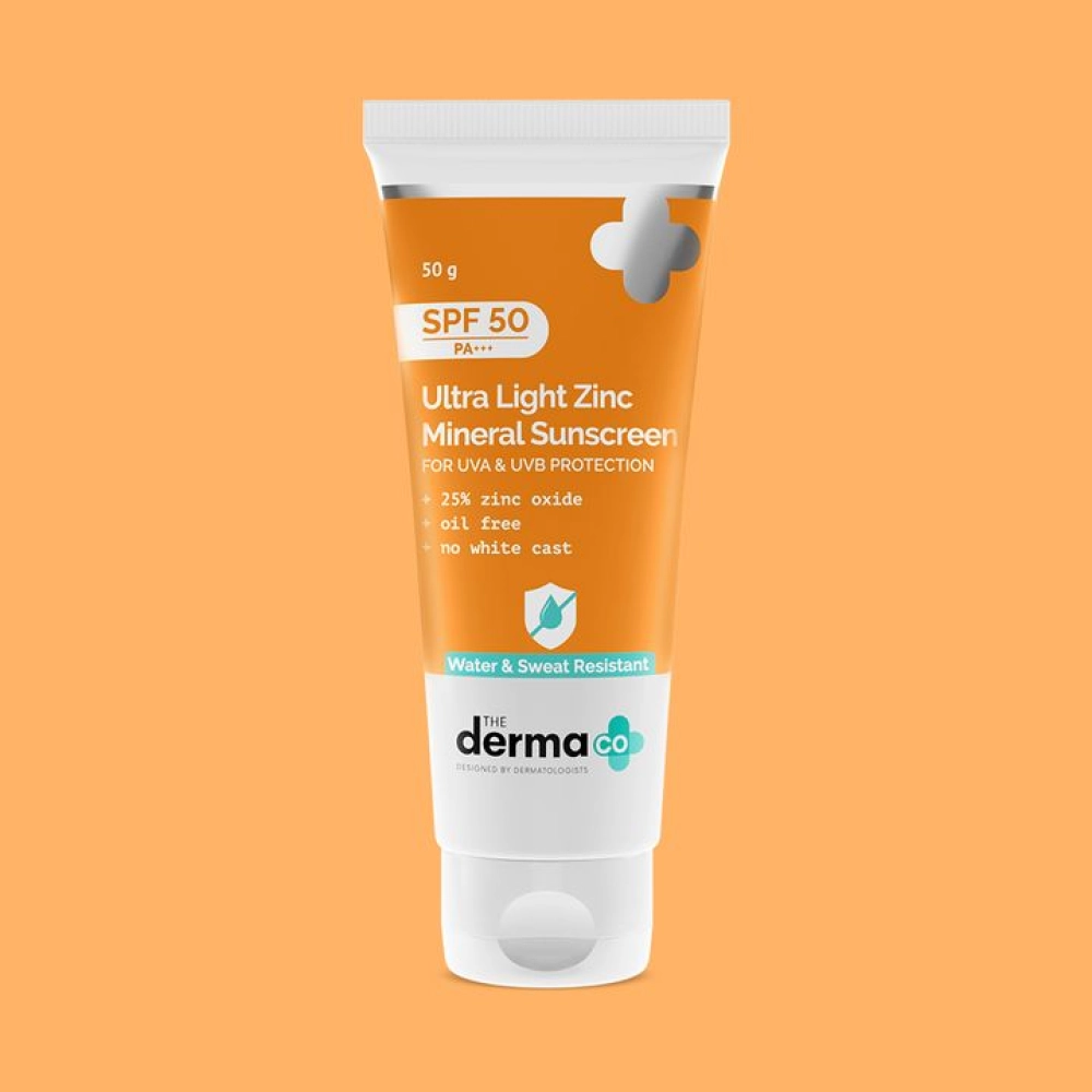 The Derma Co. Ultra Light Zinc Mineral Sunscreen with SPF 50 For Broad Spectrum, UVA, UVB & Blue Light Protection - 50g