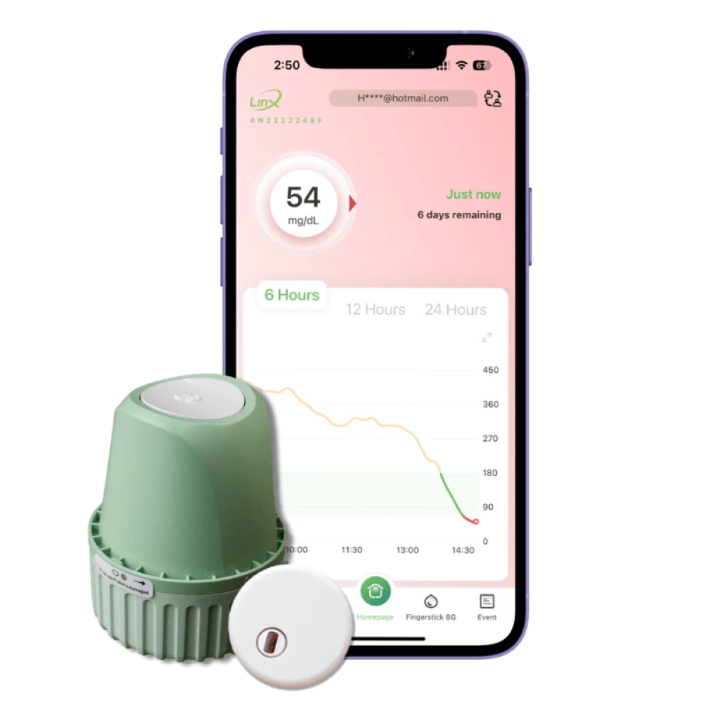 LinX Continuous Glucose Monitoring System Sensor | Automatic Blood Sugar Measurement Every Minute