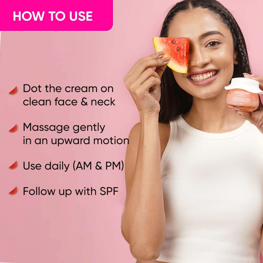 Dot & Key Watermelon Superglow Matte Oil Free Moisturizer For Face With Watermelon Extracts | Lightweight Gel, Controls Excess Oil, Hydrates & Plumps Skin, With Glycolic Acid For Oily Skin | 60Ml