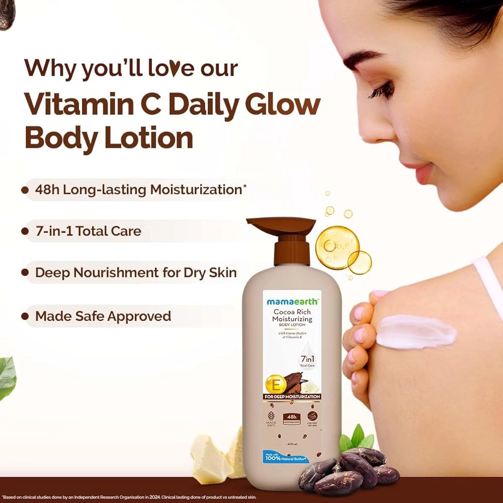 Mamaearth Cocoa Rich Moisturizing Body Lotion with Cocoa Butter & Vitamin E for Deep 48H Moisturization 400ml