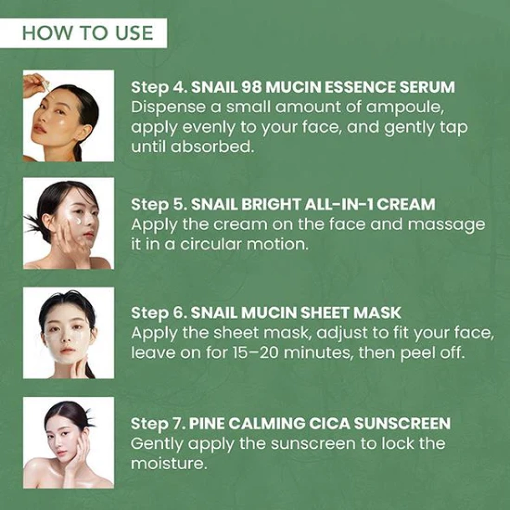 O3+ Mijoo Korea Glass Glow Facial Kit with Pine Cica & Snail Mucin - Ideal for Combination Skin
