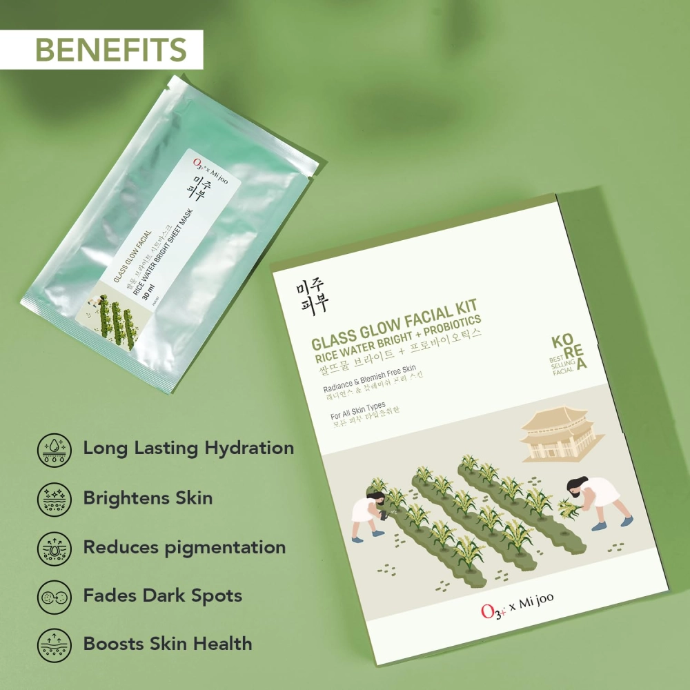 O3+ Mijoo Korea Glass Glow Facial Kit with Rice Water & Probiotics for Radiance - All Skin Types
